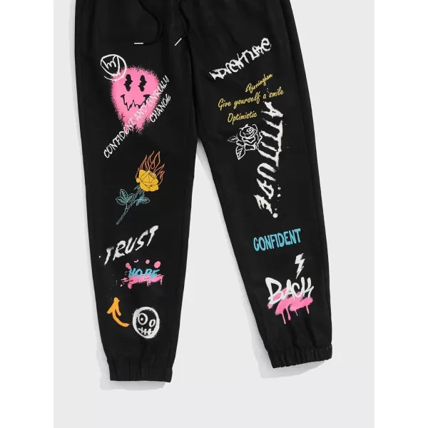 WDIRARA Men's Cartoon Letter Graphic Drawstring Waist Pocket Sweatpants Jogger