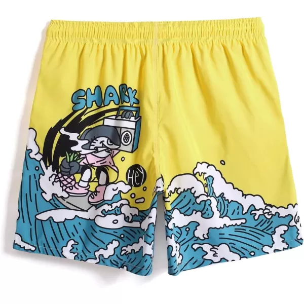 WDIRARA Men's Cartoon Letter Print Swim Trunks Slant Pocket Drawstring Waist Track Shorts