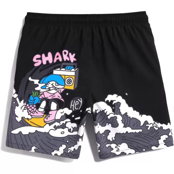 WDIRARA Men's Cartoon Letter Print Swim Trunks Slant Pocket Drawstring Waist Track Shorts