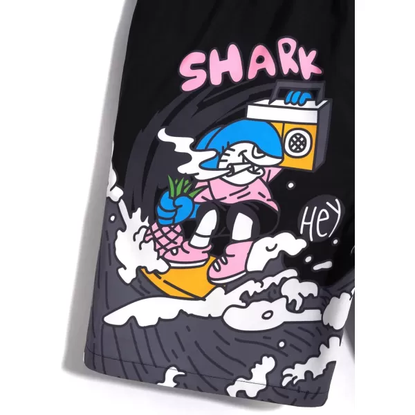 WDIRARA Men's Cartoon Letter Print Swim Trunks Slant Pocket Drawstring Waist Track Shorts
