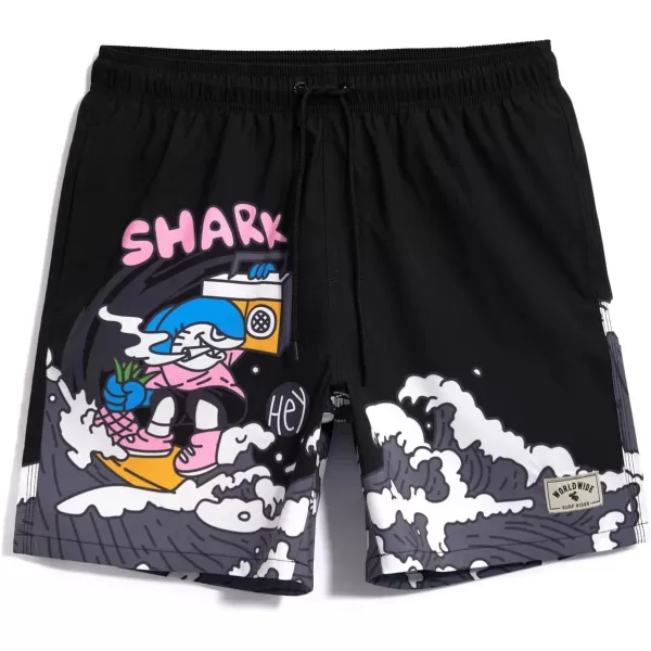 WDIRARA Men's Cartoon Letter Print Swim Trunks Slant Pocket Drawstring Waist Track Shorts