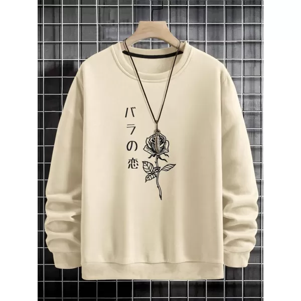 WDIRARA Men's Casual Letter Graphic Print Long Sleeve Crewneck Sweatshirt Tops