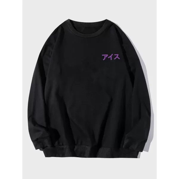WDIRARA Men's Casual Letter Graphic Print Long Sleeve Crewneck Sweatshirt Tops