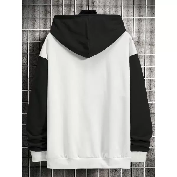 WDIRARA Men's Color Block Graphic Hoodies Long Sleeve Hooded Sweatshirt Tops