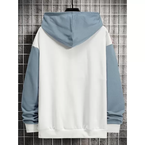 WDIRARA Men's Color Block Graphic Hoodies Long Sleeve Hooded Sweatshirt Tops