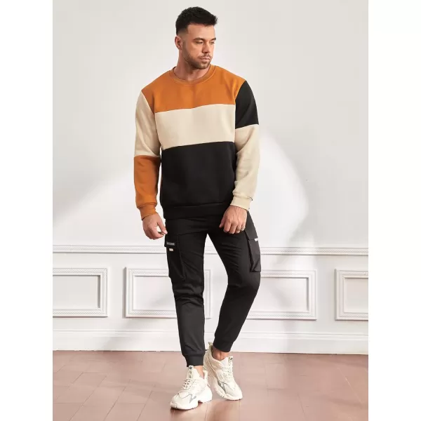 WDIRARA Men's Color Block Long Sleeve Crewneck Sweatshirt Pullover Casual Top
