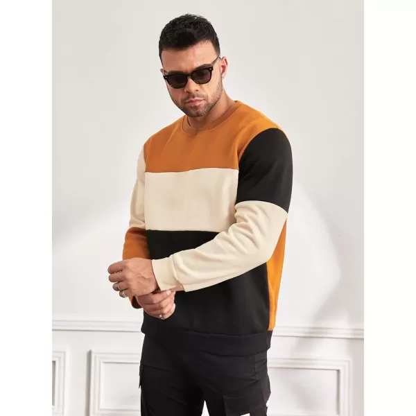 WDIRARA Men's Color Block Long Sleeve Crewneck Sweatshirt Pullover Casual Top