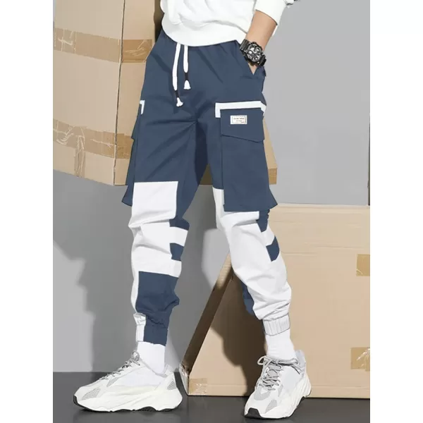 WDIRARA Men's Colorblock Cargo Pants Drawstring Waist Active Sporty Pants with Pockets