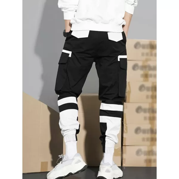 WDIRARA Men's Colorblock Cargo Pants Drawstring Waist Active Sporty Pants with Pockets