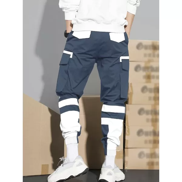 WDIRARA Men's Colorblock Cargo Pants Drawstring Waist Active Sporty Pants with Pockets