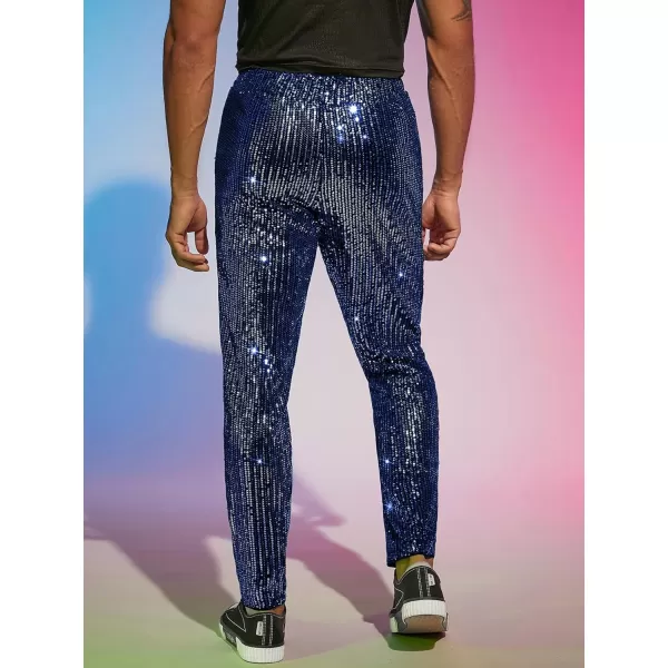 WDIRARA Men's Contrast Sequin Carrot Pants Elastic Waist Skinny Straight Leg Pants