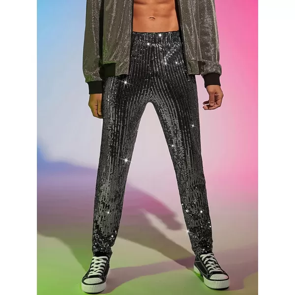 WDIRARA Men's Contrast Sequin Carrot Pants Elastic Waist Skinny Straight Leg Pants
