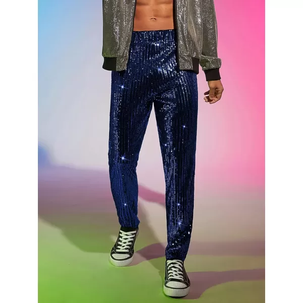WDIRARA Men's Contrast Sequin Carrot Pants Elastic Waist Skinny Straight Leg Pants
