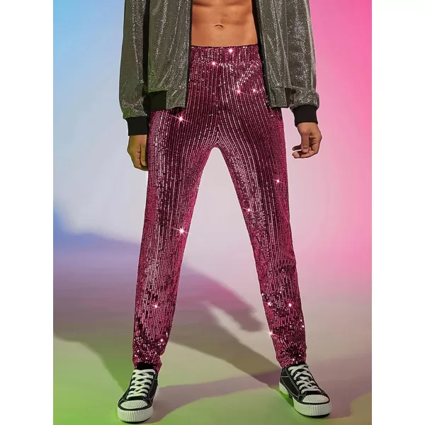 WDIRARA Men's Contrast Sequin Carrot Pants Elastic Waist Skinny Straight Leg Pants