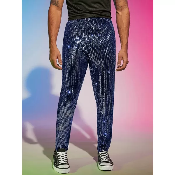 WDIRARA Men's Contrast Sequin Carrot Pants Elastic Waist Skinny Straight Leg Pants