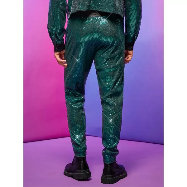 WDIRARA Men's Contrast Sequin Carrot Pants Elastic Waist Skinny Straight Leg Pants