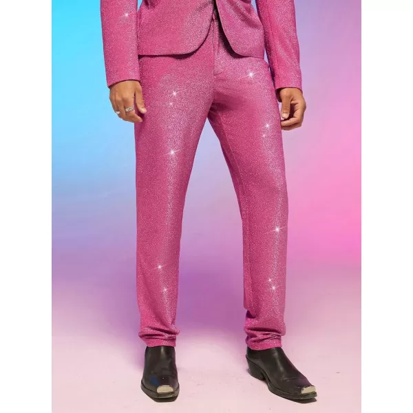 WDIRARA Men's Contrast Sequin Carrot Pants Elastic Waist Skinny Straight Leg Pants