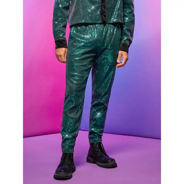 WDIRARA Men's Contrast Sequin Carrot Pants Elastic Waist Skinny Straight Leg Pants