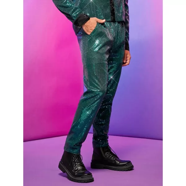 WDIRARA Men's Contrast Sequin Carrot Pants Elastic Waist Skinny Straight Leg Pants