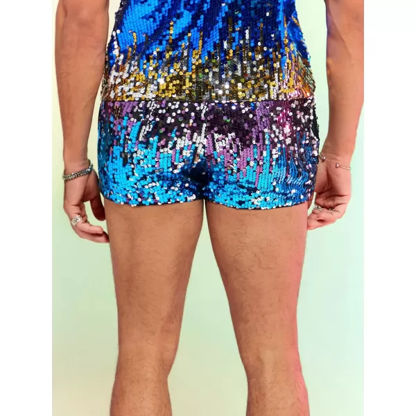 WDIRARA Men's Contrast Sequin Elastic Waist Track Shorts Natural Waist Straight Leg Shorts