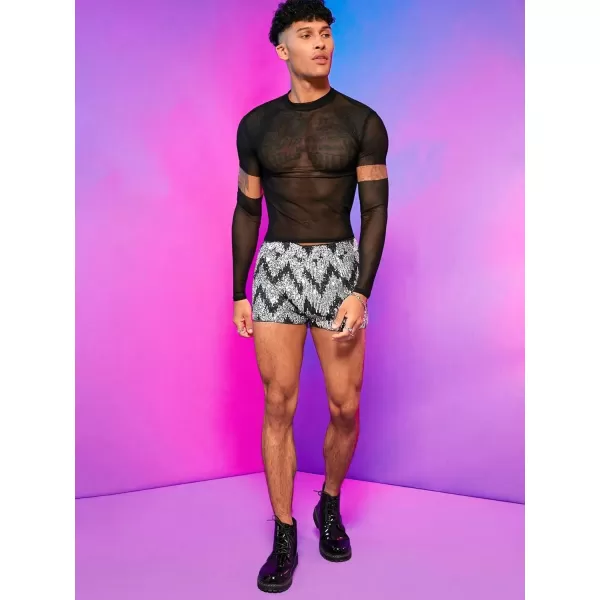 WDIRARA Men's Contrast Sequin Elastic Waist Track Shorts Natural Waist Straight Leg Shorts