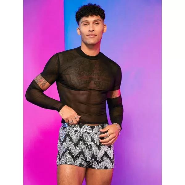 WDIRARA Men's Contrast Sequin Elastic Waist Track Shorts Natural Waist Straight Leg Shorts