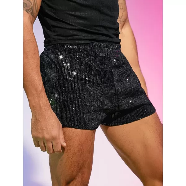 WDIRARA Men's Contrast Sequin Elastic Waist Track Shorts Natural Waist Straight Leg Shorts