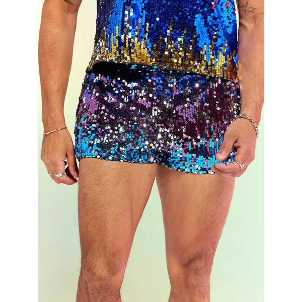 WDIRARA Men's Contrast Sequin Elastic Waist Track Shorts Natural Waist Straight Leg Shorts