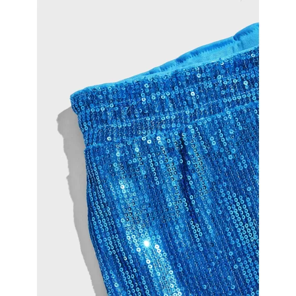 WDIRARA Men's Contrast Sequin Elastic Waist Track Shorts Natural Waist Straight Leg Shorts