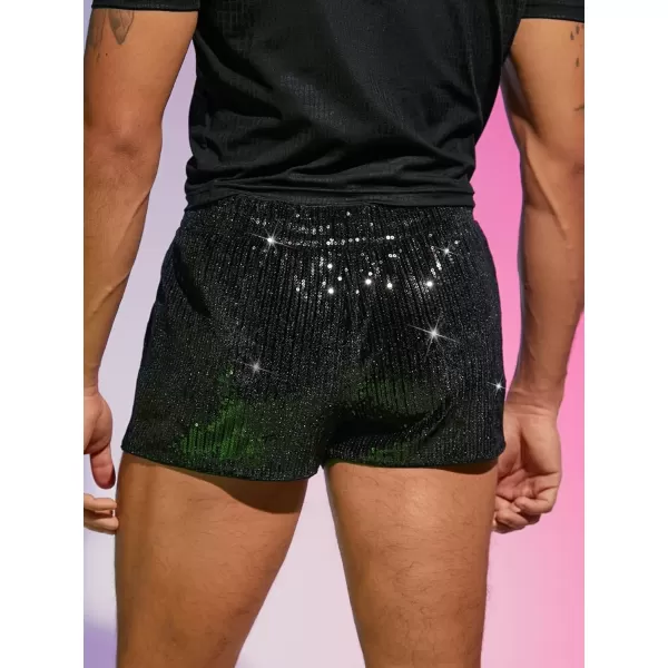 WDIRARA Men's Contrast Sequin Elastic Waist Track Shorts Natural Waist Straight Leg Shorts