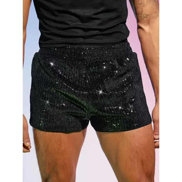 WDIRARA Men's Contrast Sequin Elastic Waist Track Shorts Natural Waist Straight Leg Shorts