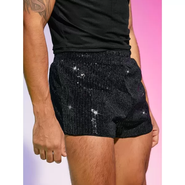WDIRARA Men's Contrast Sequin Elastic Waist Track Shorts Natural Waist Straight Leg Shorts