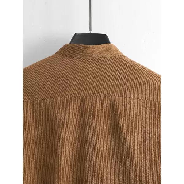 WDIRARA Men's Corduroy Button Down Long Sleeve Colorblock Shirt Collar Tops