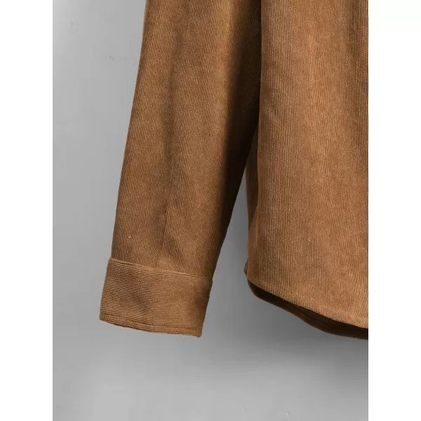 WDIRARA Men's Corduroy Button Down Long Sleeve Colorblock Shirt Collar Tops