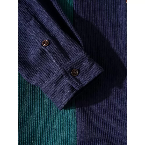 WDIRARA Men's Corduroy Button Down Long Sleeve Colorblock Shirt Collar Tops