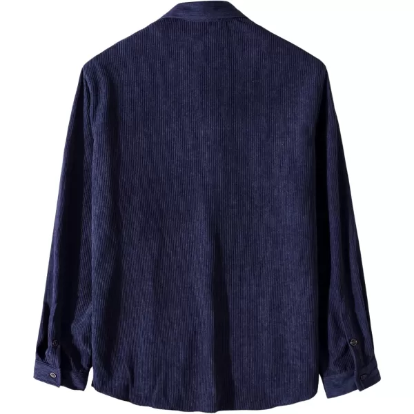 WDIRARA Men's Corduroy Button Down Long Sleeve Colorblock Shirt Collar Tops