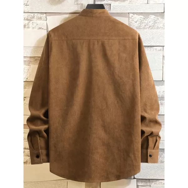 WDIRARA Men's Corduroy Button Down Long Sleeve Colorblock Shirt Collar Tops