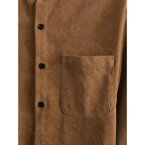 WDIRARA Men's Corduroy Button Down Long Sleeve Colorblock Shirt Collar Tops
