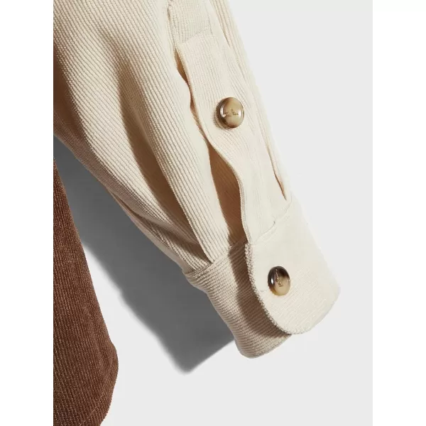 WDIRARA Men's Corduroy Button Down Long Sleeve Colorblock Shirt Collar Tops