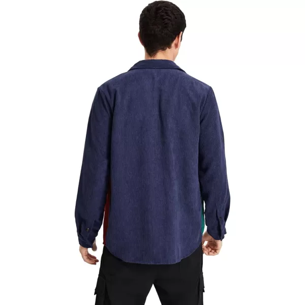 WDIRARA Men's Corduroy Button Down Long Sleeve Colorblock Shirt Collar Tops