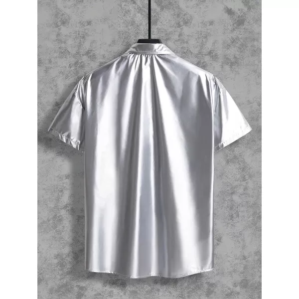 WDIRARA Men's Crocodile Pattern Metallic Button Front Short Sleeve Shirt Party Top
