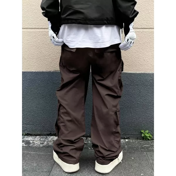 WDIRARA Men's Drawstring High Waist Streetwear Cargo Pants with Pockets