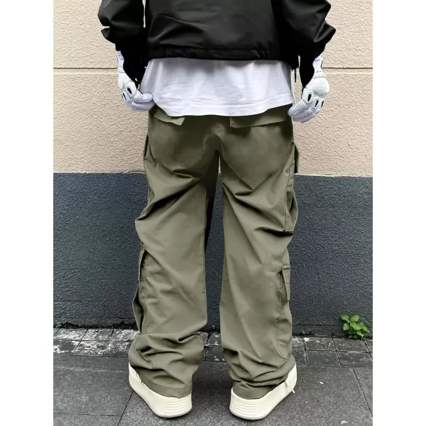 WDIRARA Men's Drawstring High Waist Streetwear Cargo Pants with Pockets