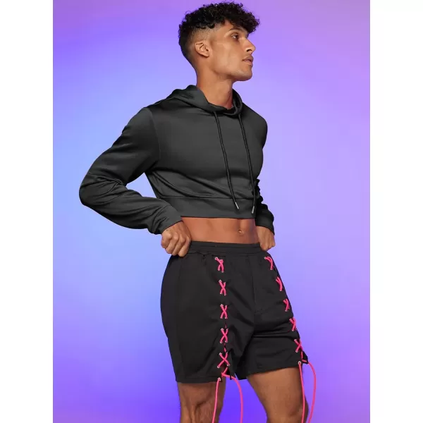 WDIRARA Men's Drawstring Long Sleeve Crop Hoodie Casual Pullovers Sweatshirt Tops