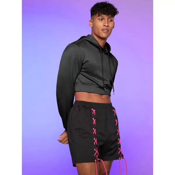 WDIRARA Men's Drawstring Long Sleeve Crop Hoodie Casual Pullovers Sweatshirt Tops