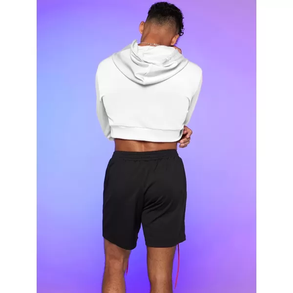 WDIRARA Men's Drawstring Long Sleeve Crop Hoodie Casual Pullovers Sweatshirt Tops