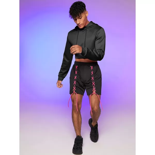 WDIRARA Men's Drawstring Long Sleeve Crop Hoodie Casual Pullovers Sweatshirt Tops