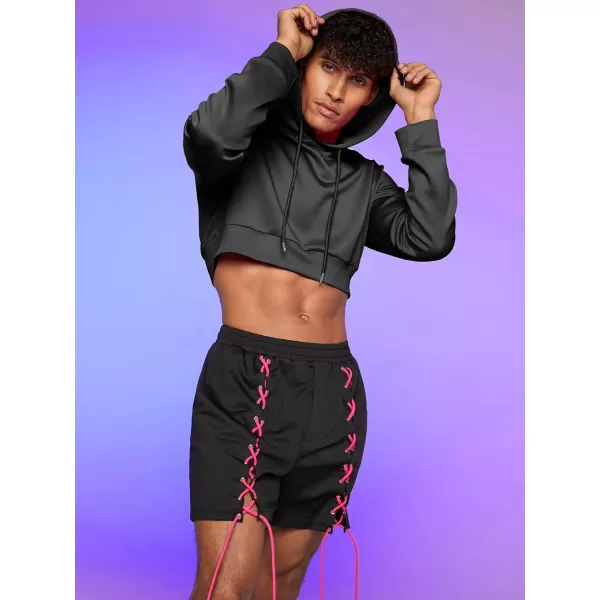 WDIRARA Men's Drawstring Long Sleeve Crop Hoodie Casual Pullovers Sweatshirt Tops