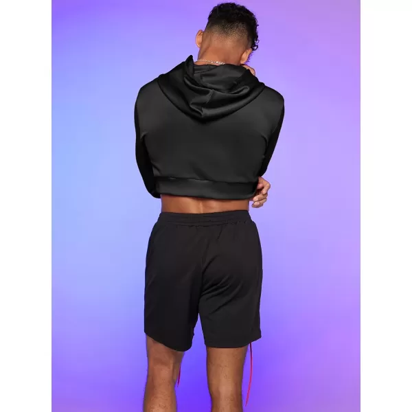 WDIRARA Men's Drawstring Long Sleeve Crop Hoodie Casual Pullovers Sweatshirt Tops