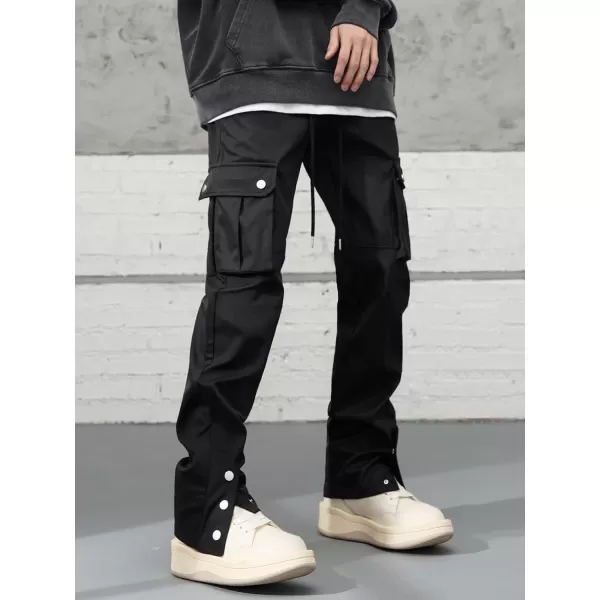 WDIRARA Men's Drawstring Waist Button Split Front Streetwear Cargo Pants with Pockets